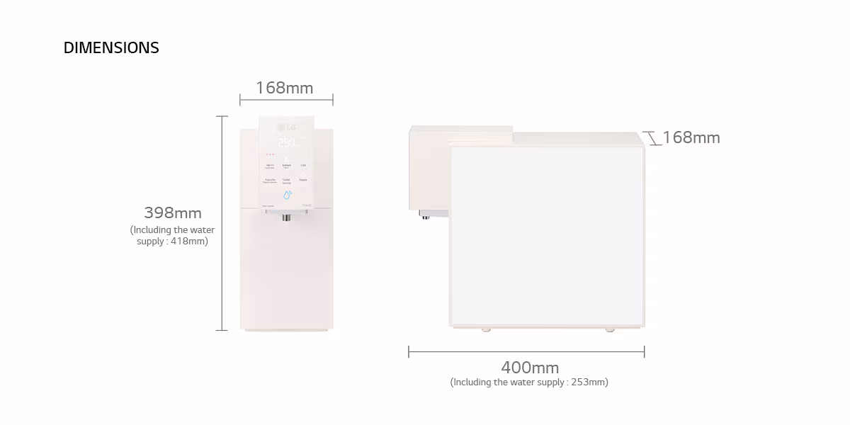 Dimension diagram of the LG PuriCare Objet Collection (WD518AN)