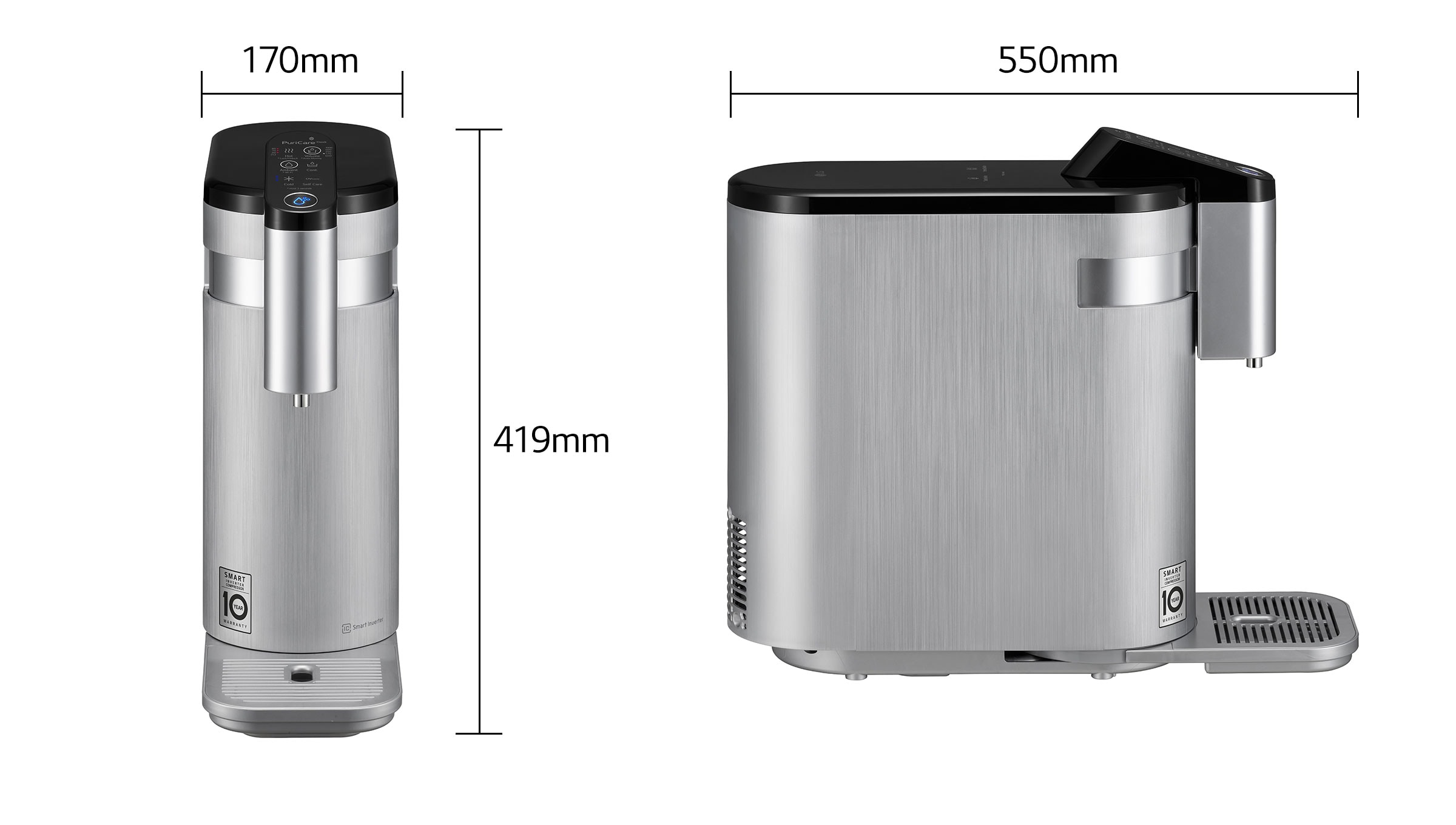 Dimension diagram — LG PuriCare Self-Service Tankless (WD516AN)