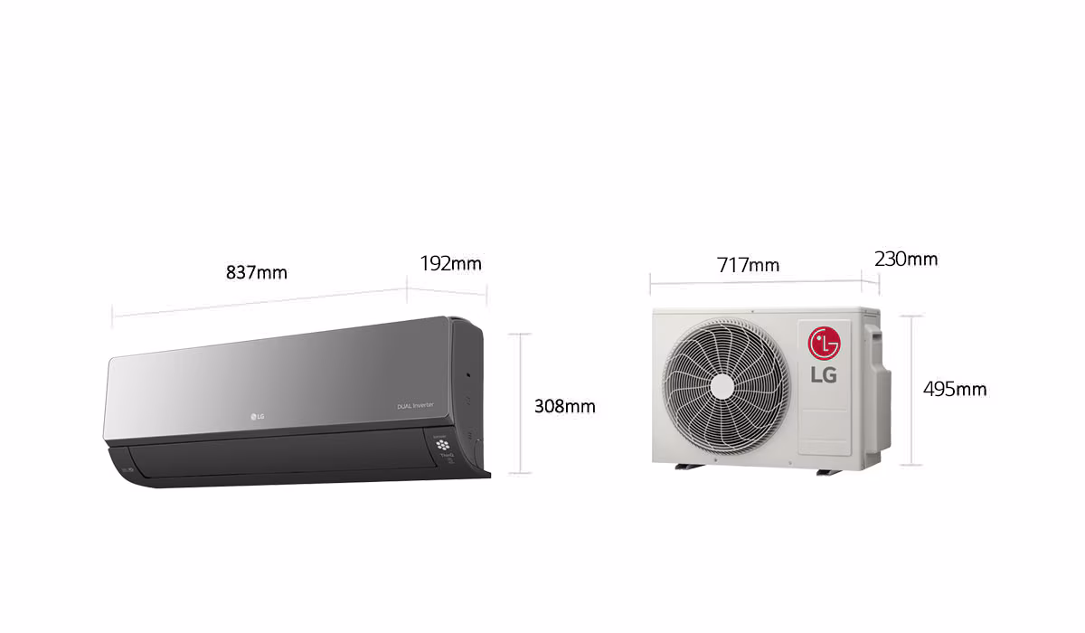 Rajah dimensi LG ARTCOOL Stylish Air Conditioner
