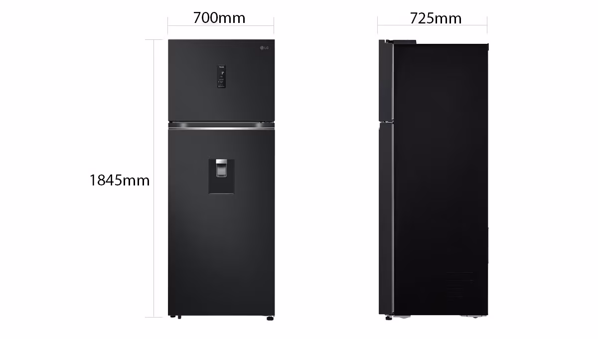 Rajah dimensi LG Top Freezer 493L