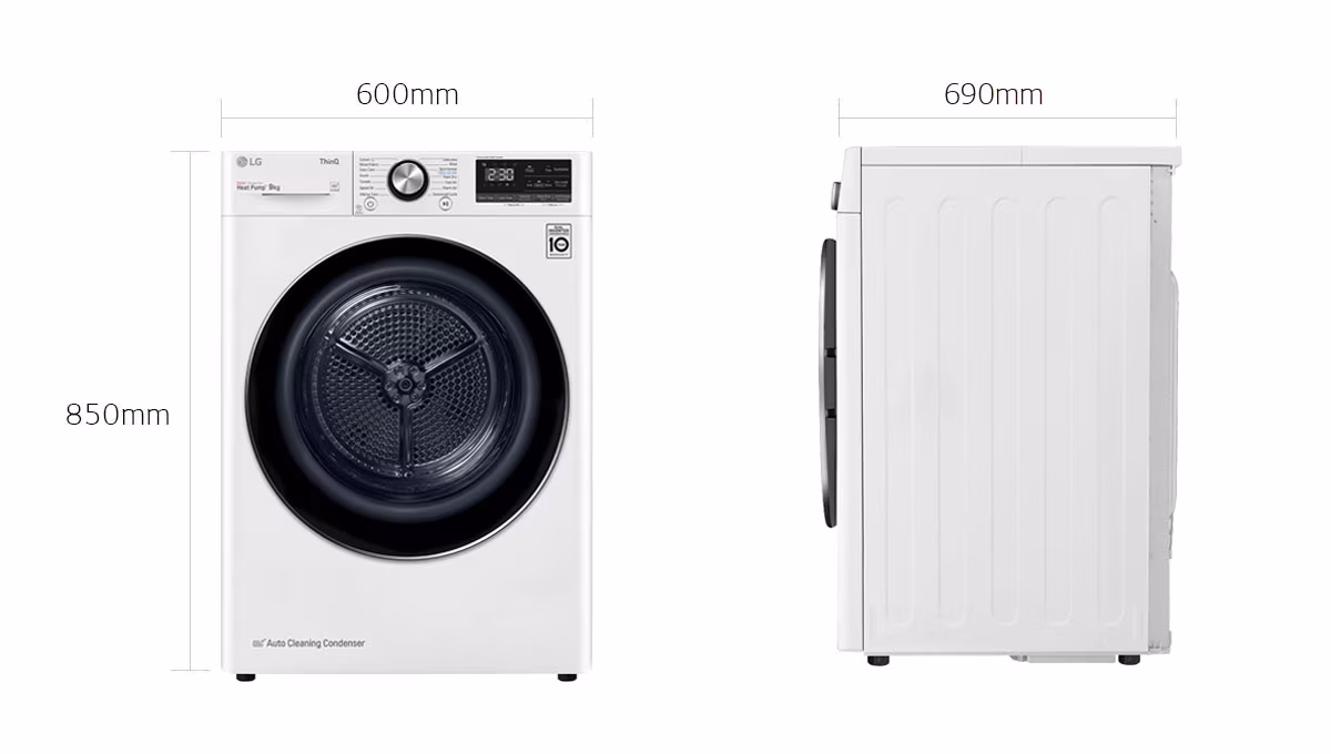 Rajah dimensi LG Dryer 9kg