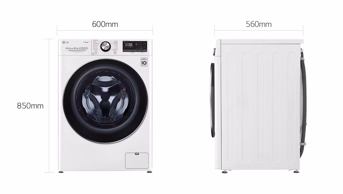 Rajah dimensi LG Front Load Washer 10.5kg