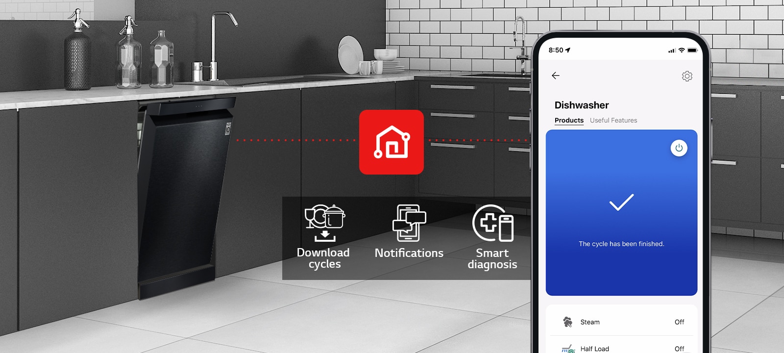 LG ThinQ notifikasi LG QuadWash Dishwasher Matte Black