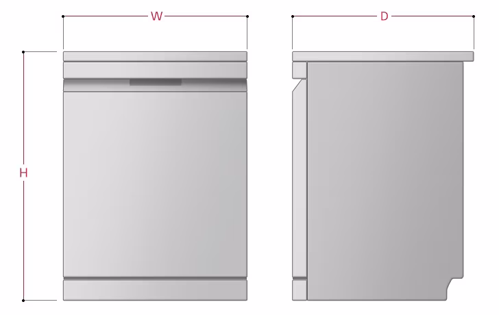 Rajah dimensi LG QuadWash Dishwasher